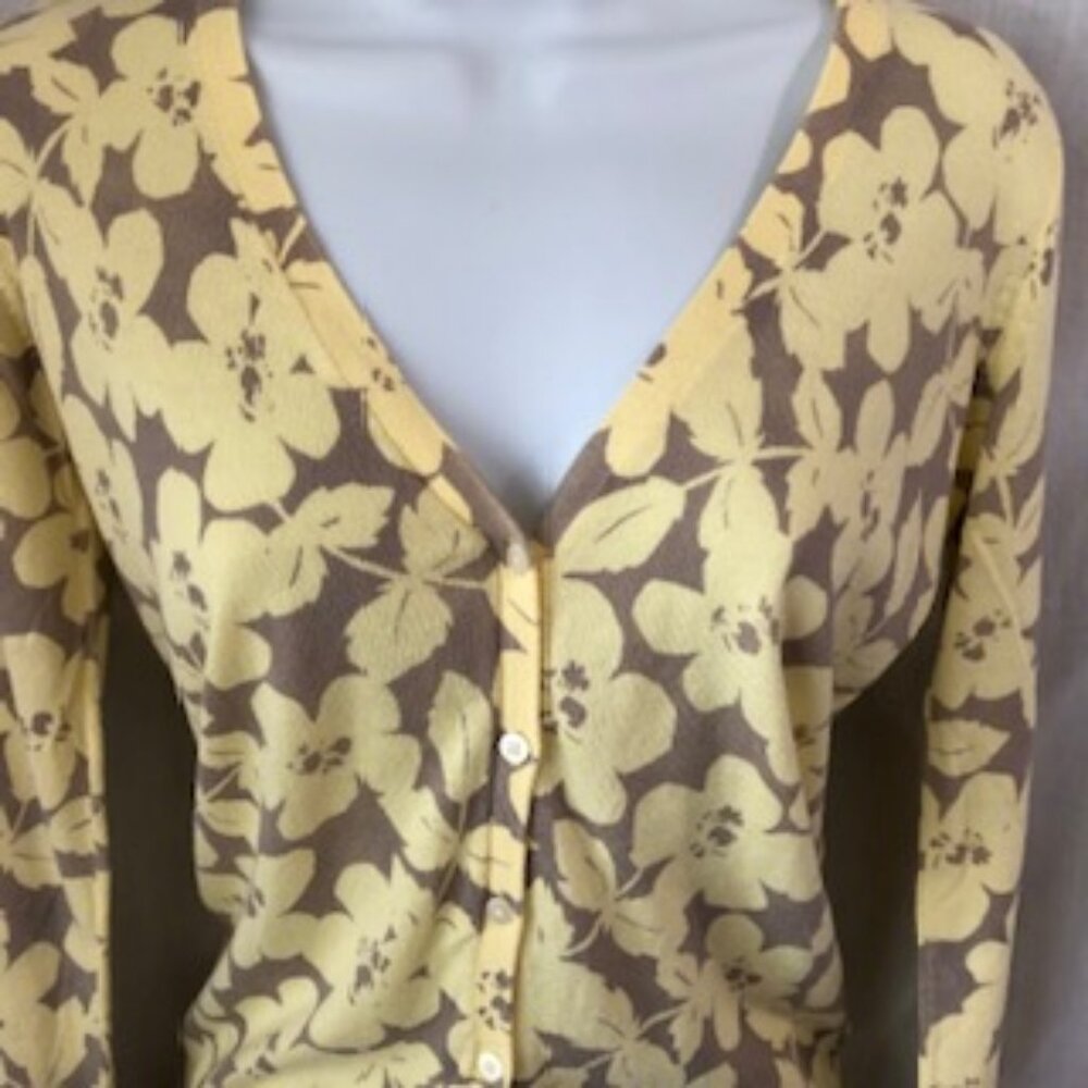 Vintage Old Navy Lightweight Cotton Yellow Floral Sweater XS Extra Small